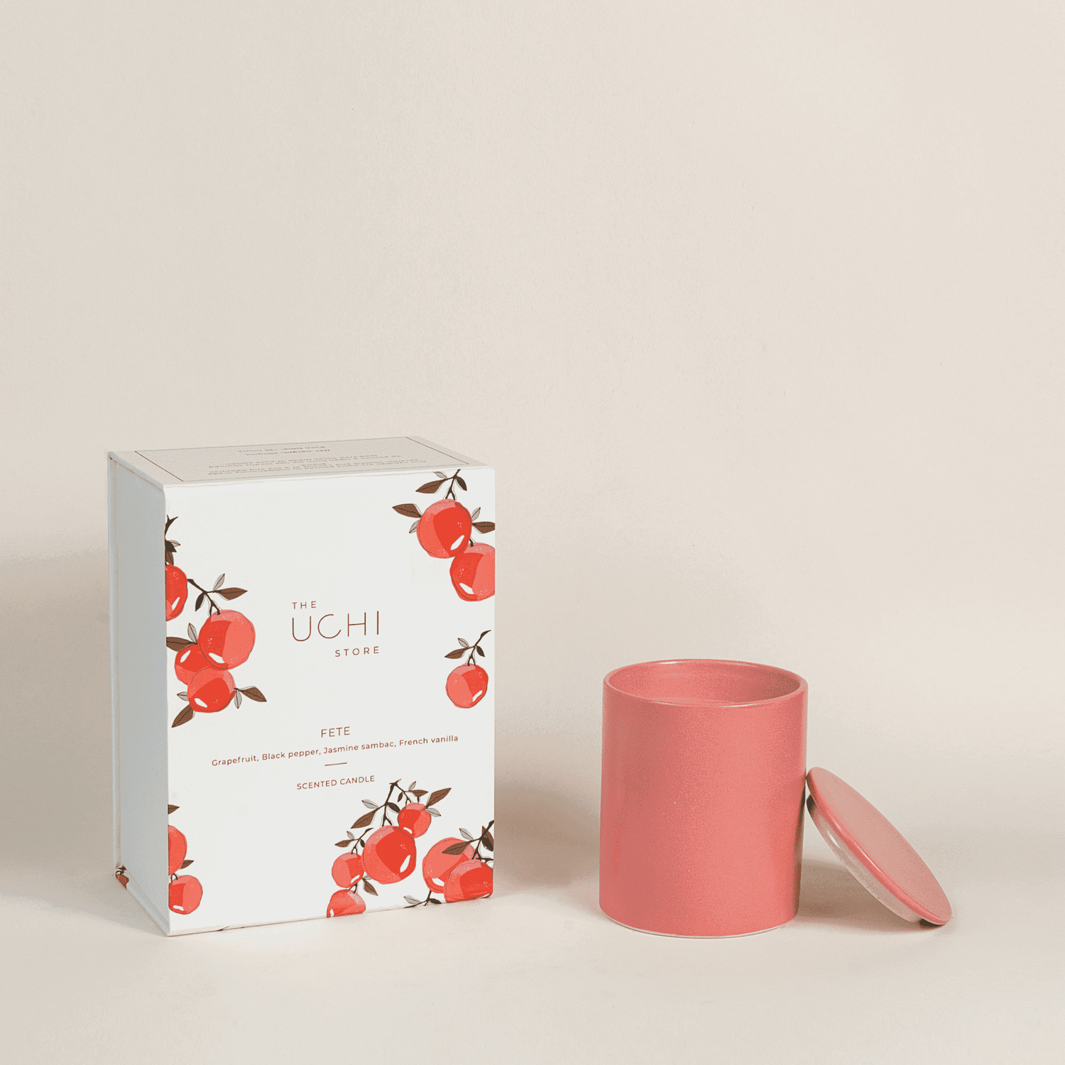 Fête joyful floral candle in pastel ceramic jar