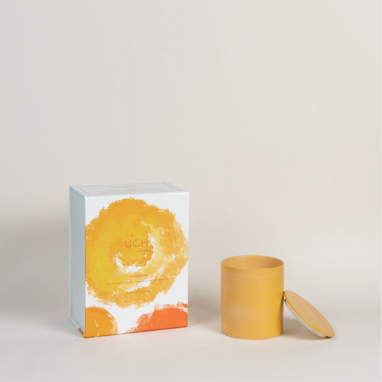 Hammam luxury spa candle in mustard ceramic jar
