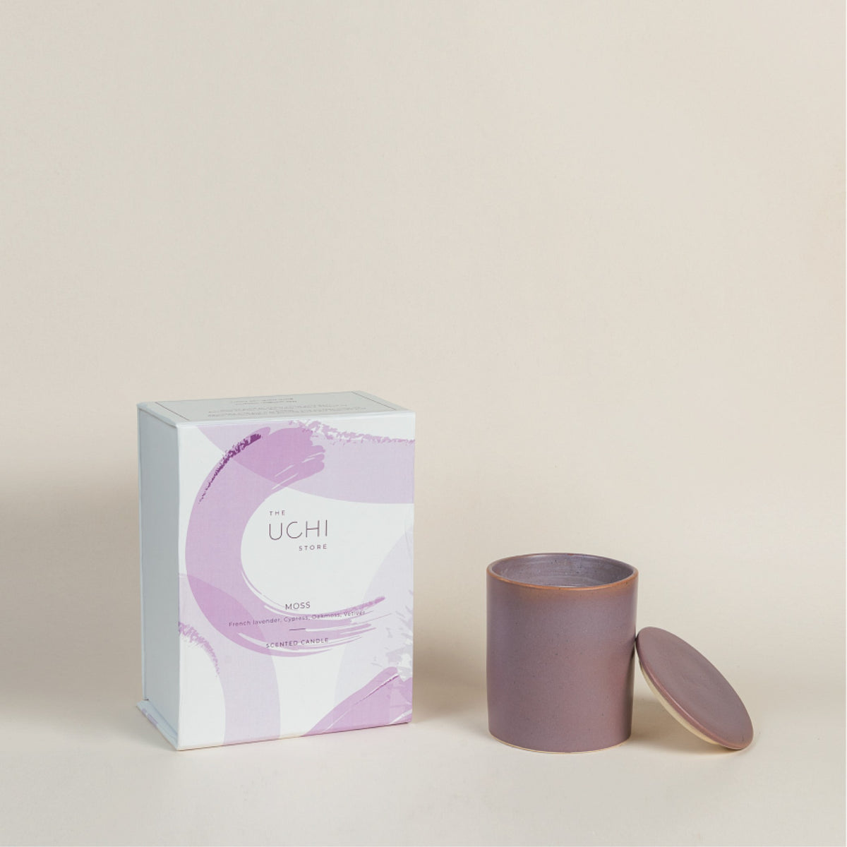 Moss scented candle by The Uchi Store with woody and earthy notes