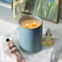 Lit Raindrops candle creating a fresh home ambiance
